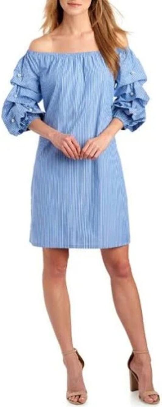 Sam and Jess WHITE Shift Dress Pearl Sleeves Midi On/Off Shoulder Preppy